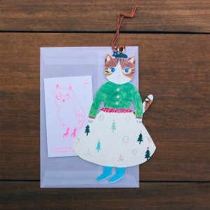 布川愛子Aiko Fukawa 裙裝猫猫插圖卡信封組
