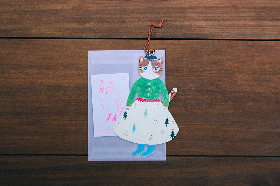 布川愛子Aiko Fukawa 裙裝猫 書籤插圖卡信封組
